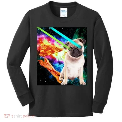 Space Hunger Pug Laser Pizza Bacon Kids Long Sleeve Shirt