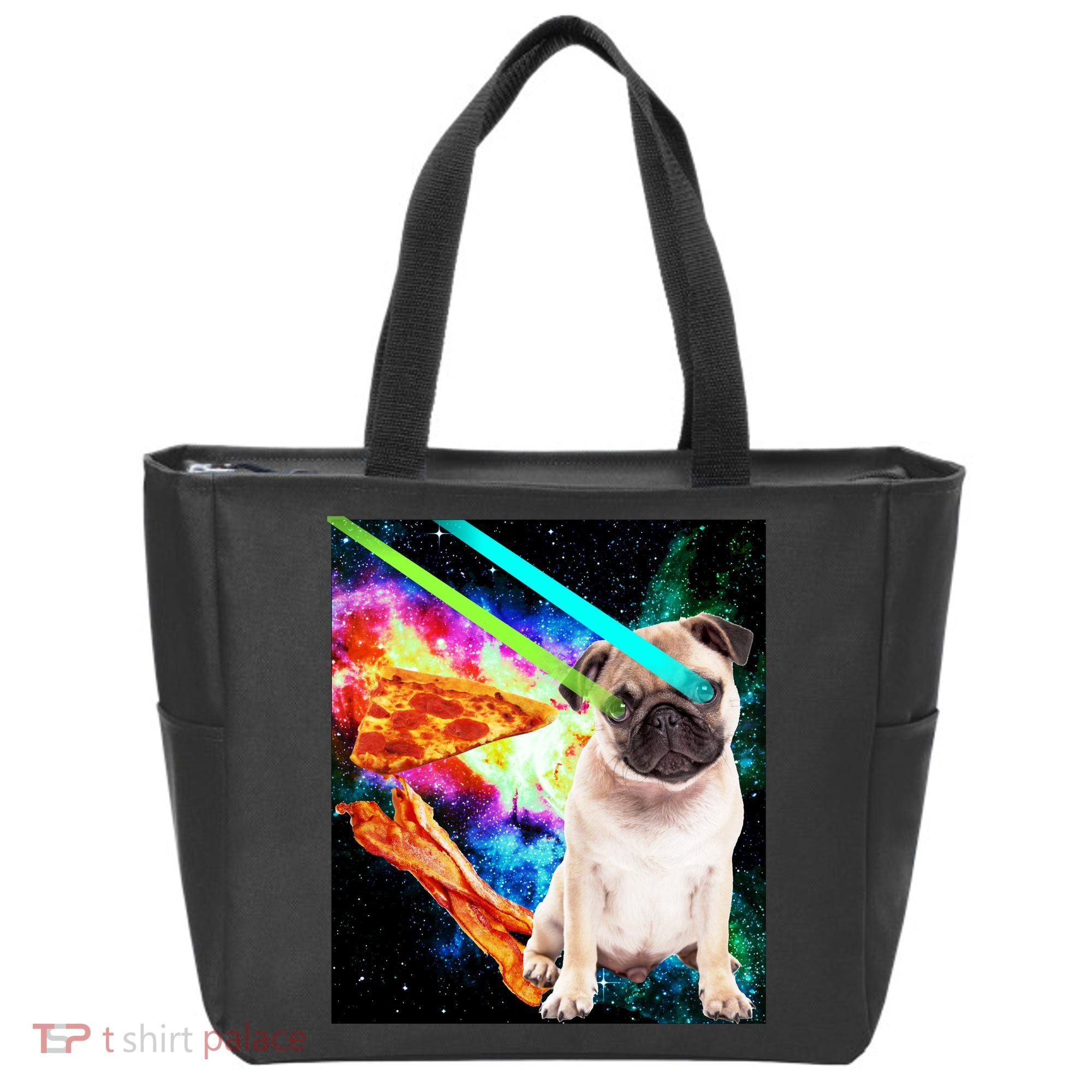 Space Hunger Pug Laser Pizza Bacon Tote Bag