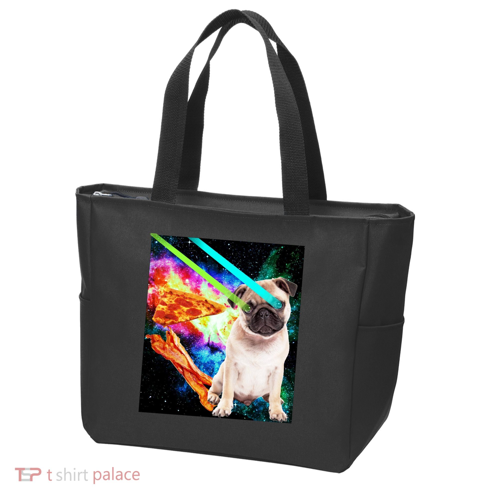 Space Hunger Pug Laser Pizza Bacon Tote Bag