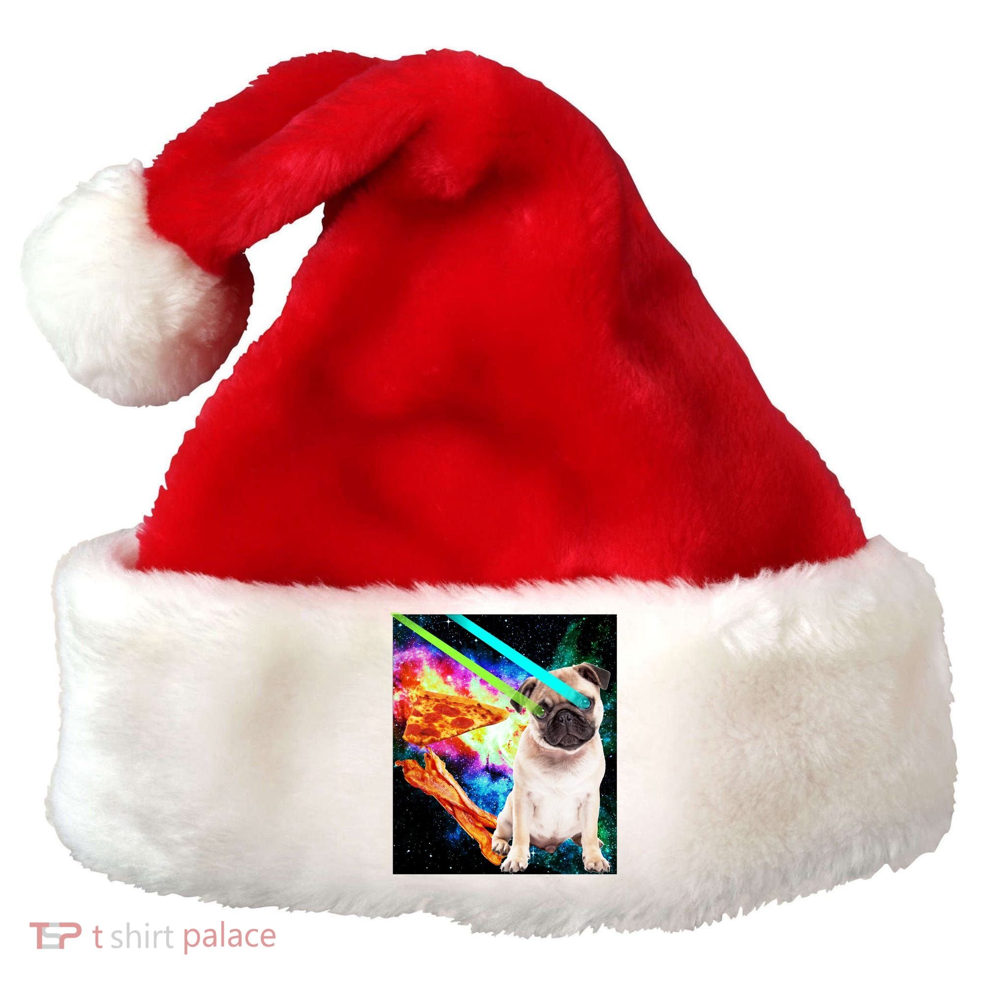 Space Hunger Pug Laser Pizza Bacon Santa Hat