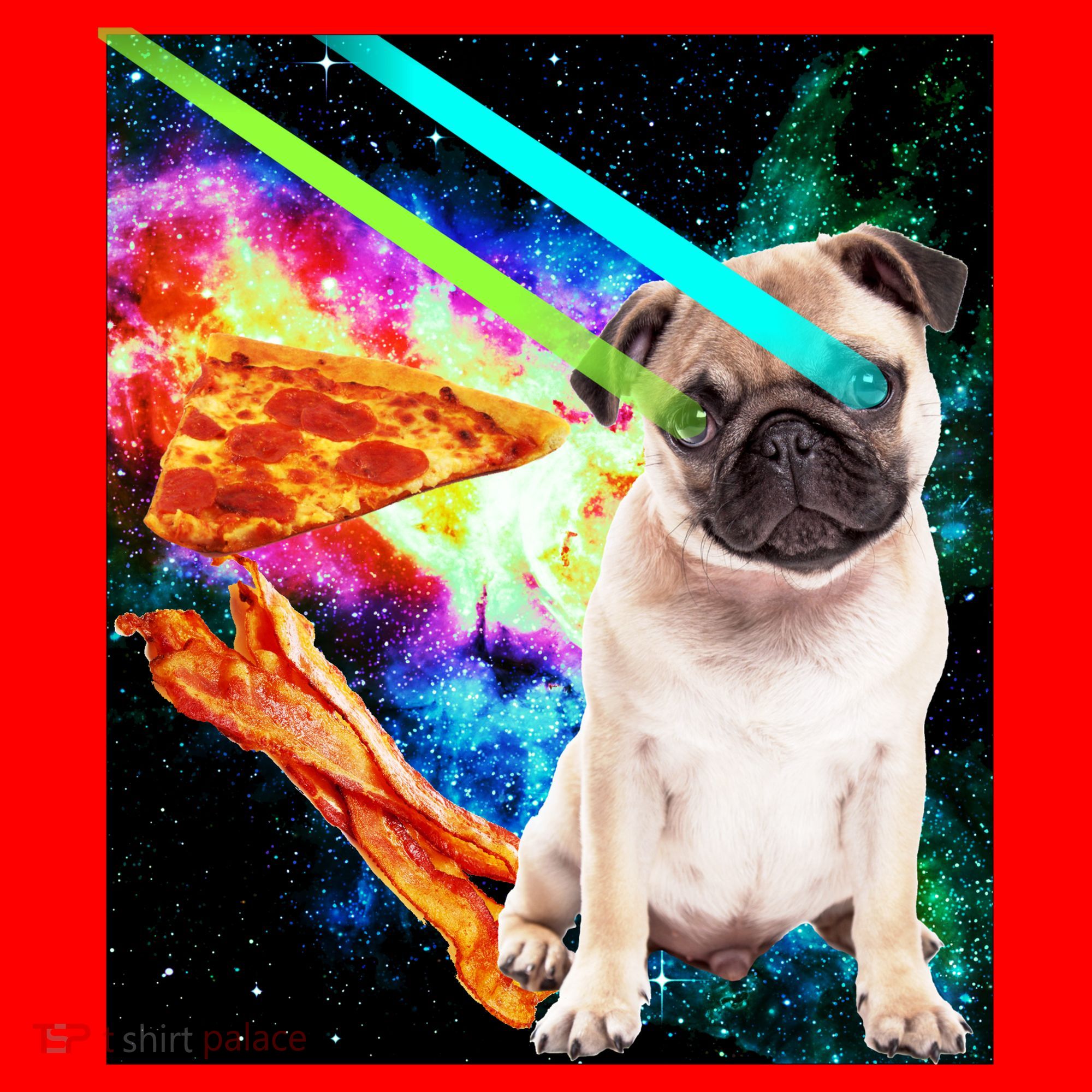 Space Hunger Pug Laser Pizza Bacon Santa Hat