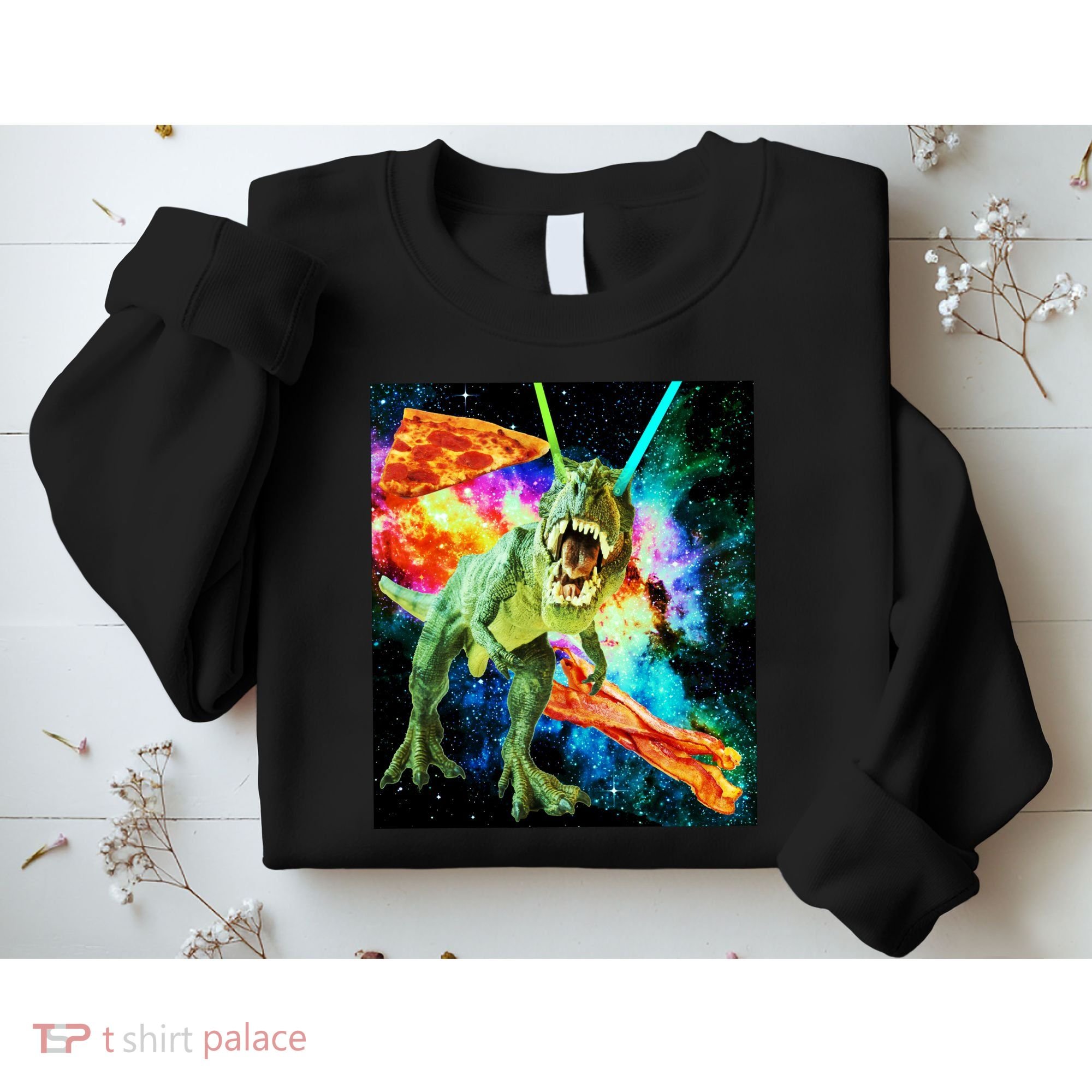 Space Hunger Wars T-Rex Pizza Bacon Sweatshirt