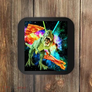 Space Hunger Wars T-Rex Pizza Bacon Coaster