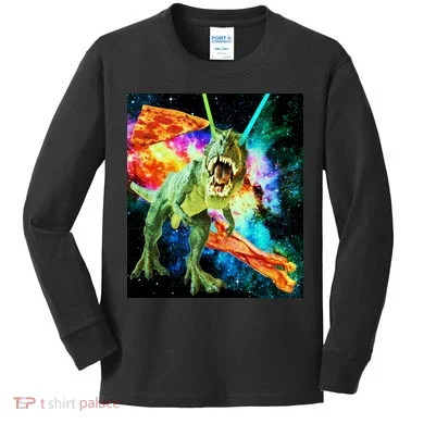 Space Hunger Wars T-Rex Pizza Bacon Kids Long Sleeve Shirt