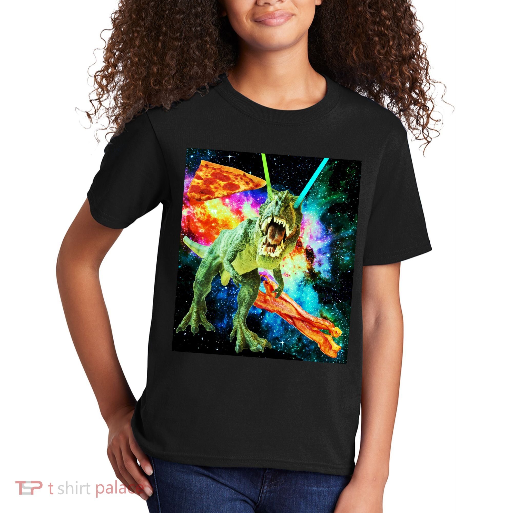 Space Hunger Wars T-Rex Pizza Bacon Kids T-Shirt