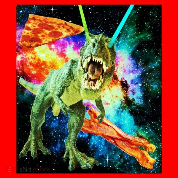 Space Hunger Wars T-Rex Pizza Bacon Santa Hat