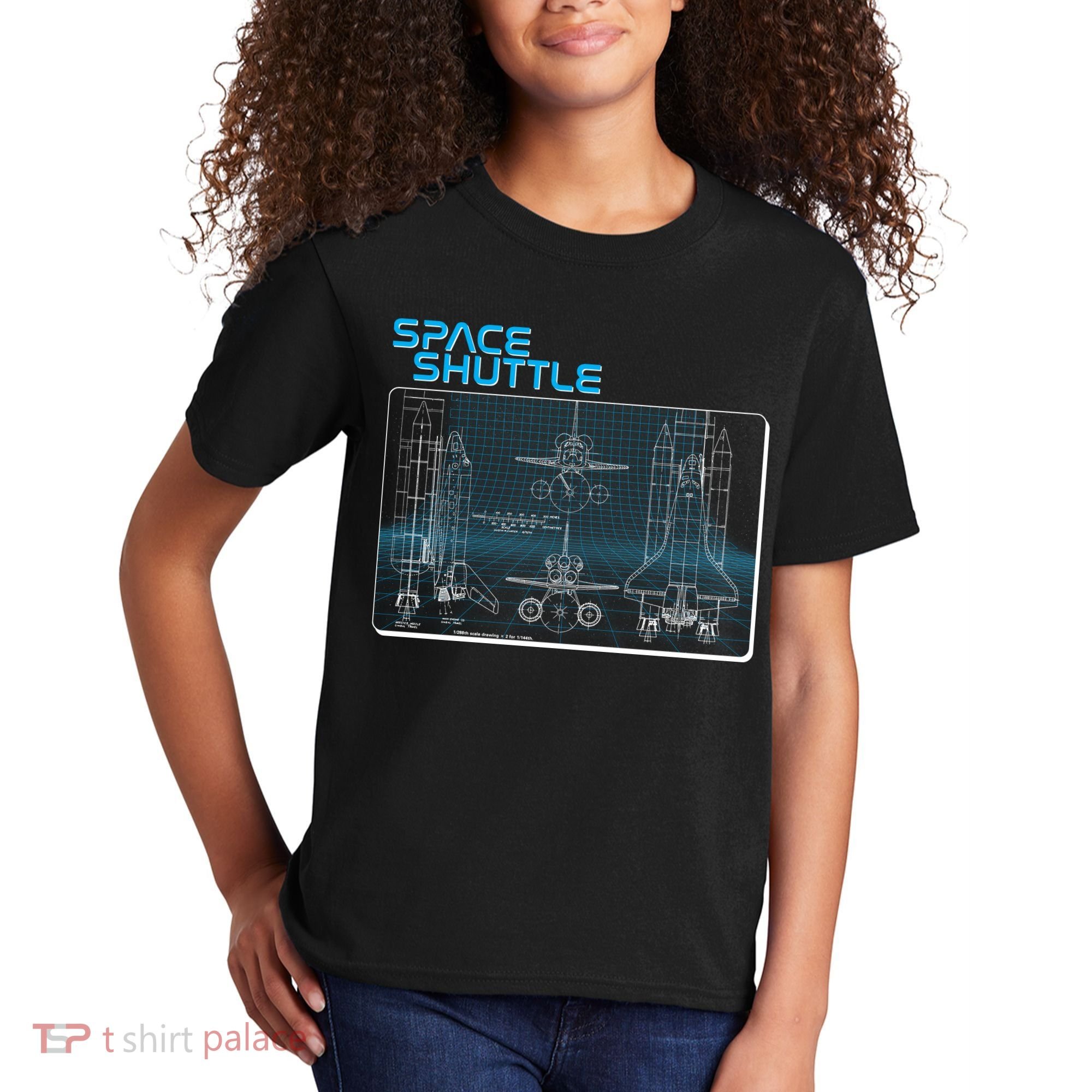Space Shuttle Diagram Blueprint Kids T-Shirt