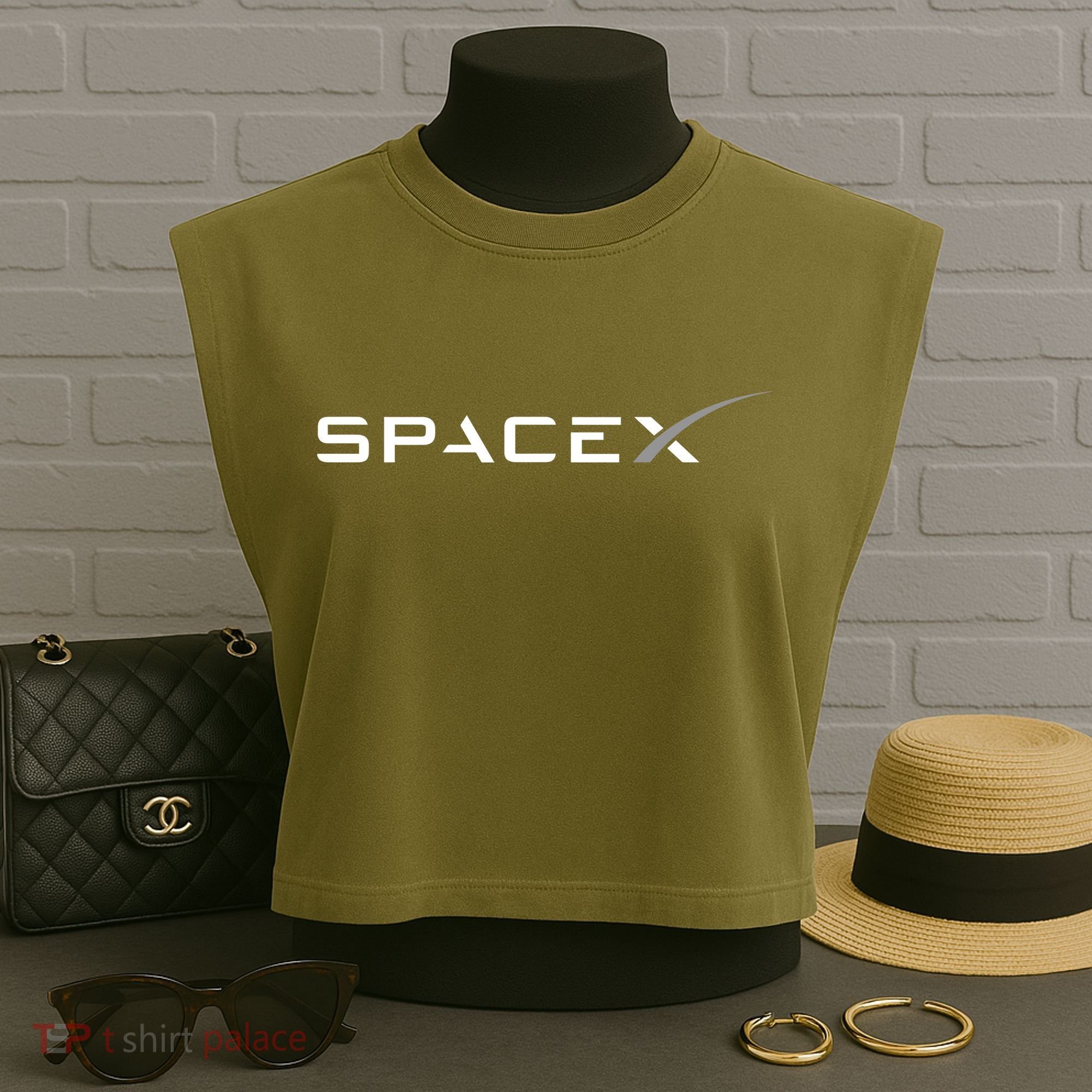 Space X Logo Garment-Dyed Women's Muscle Tee