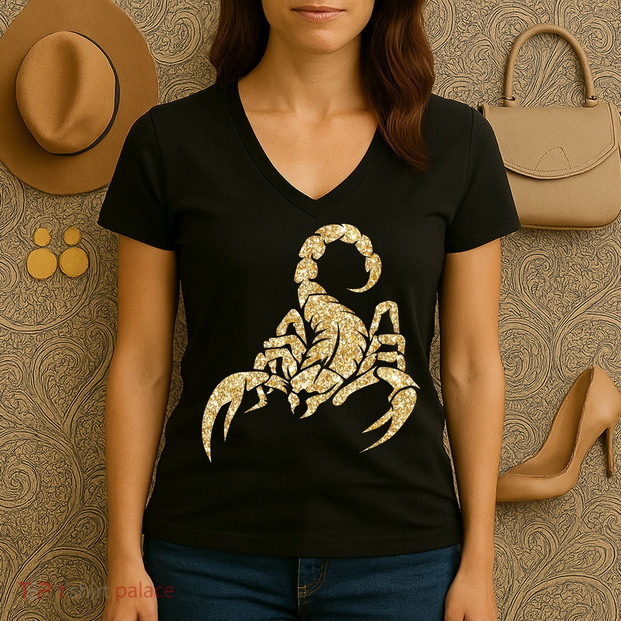 Sparkly Scorpion  Women's V-Neck T-Shirt