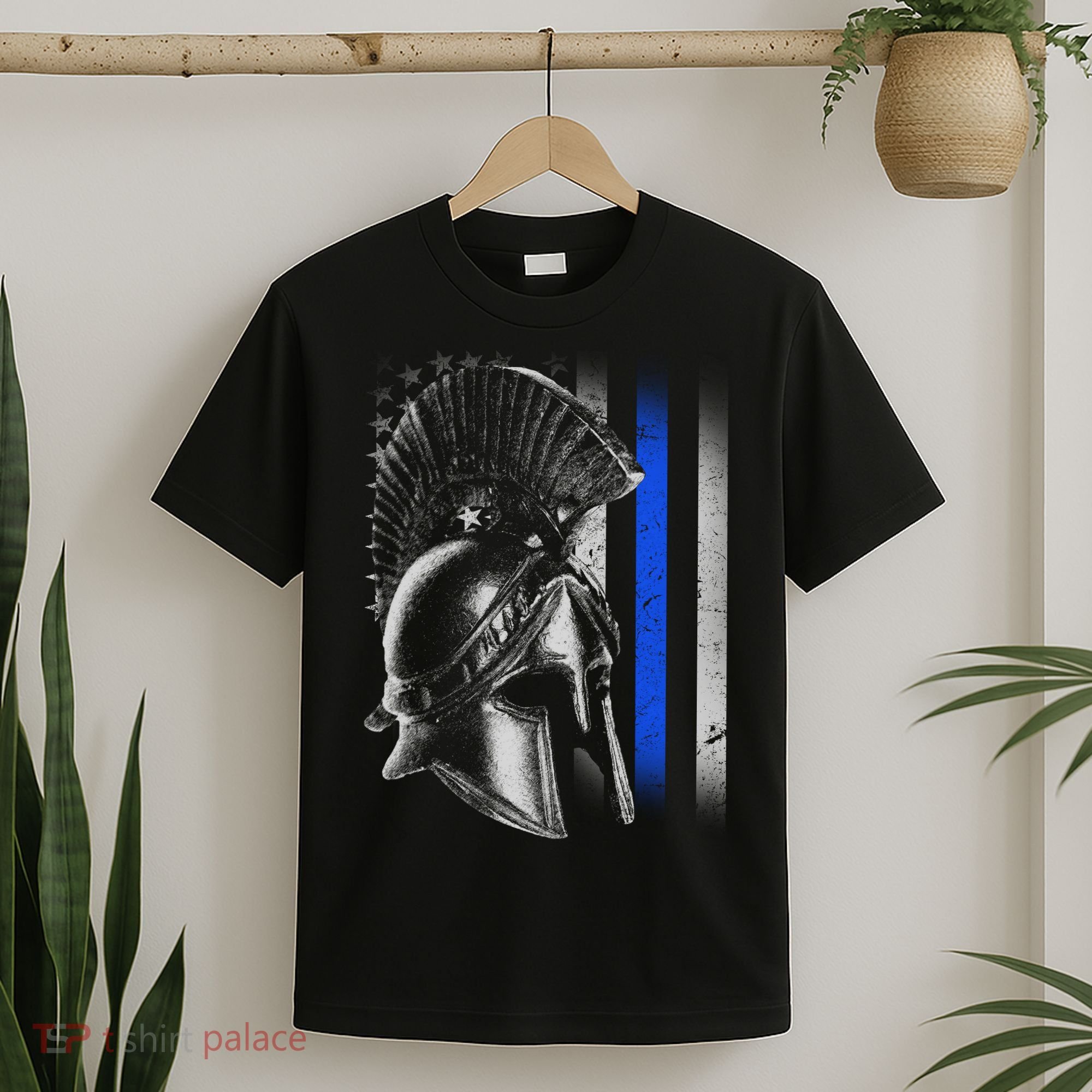 Spartan Police Blue Thin Line Flag T-Shirt