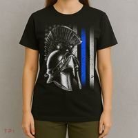 Spartan Police Blue Thin Line Flag T-Shirt thumb 4