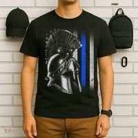Spartan Police Blue Thin Line Flag T-Shirt thumb 6