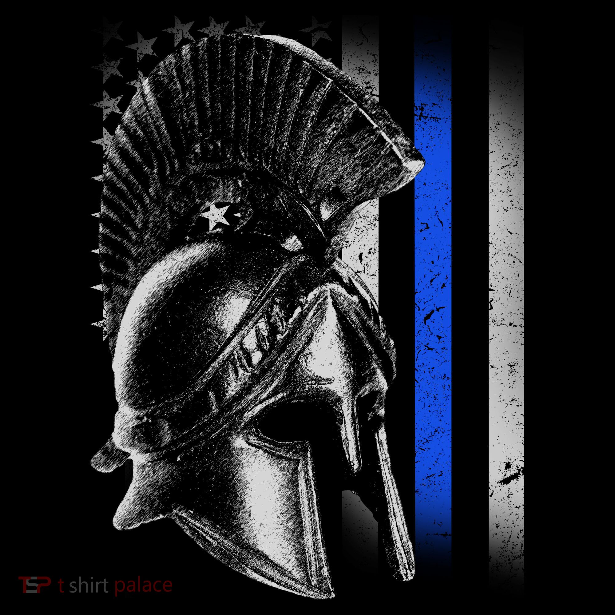 Spartan Police Blue Thin Line Flag T-Shirt