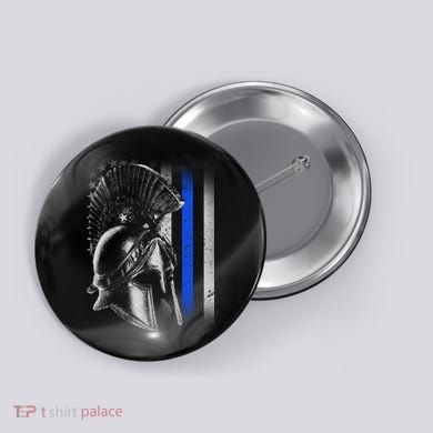 Spartan Police Blue Thin Line Flag Button