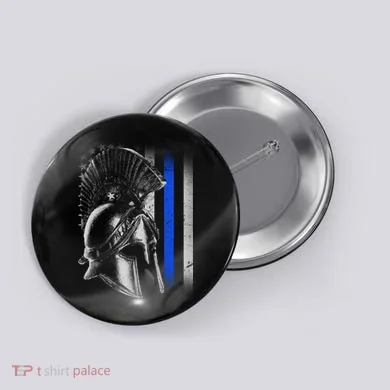 Spartan Police Blue Thin Line Flag Button
