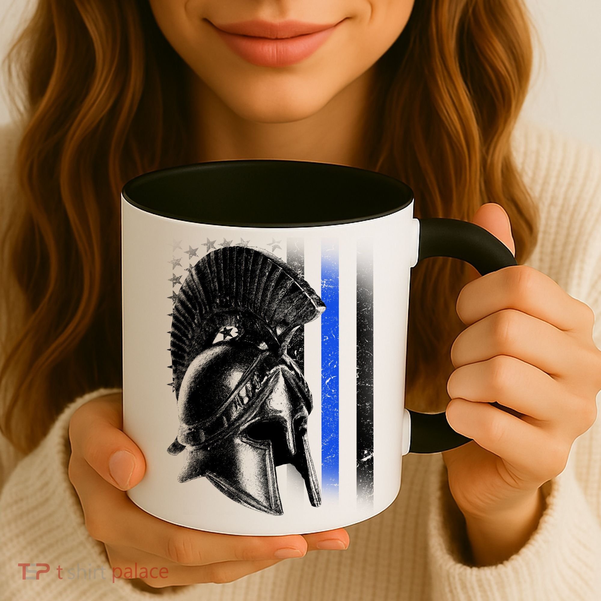 Spartan Police Blue Thin Line Flag Coffee Mug