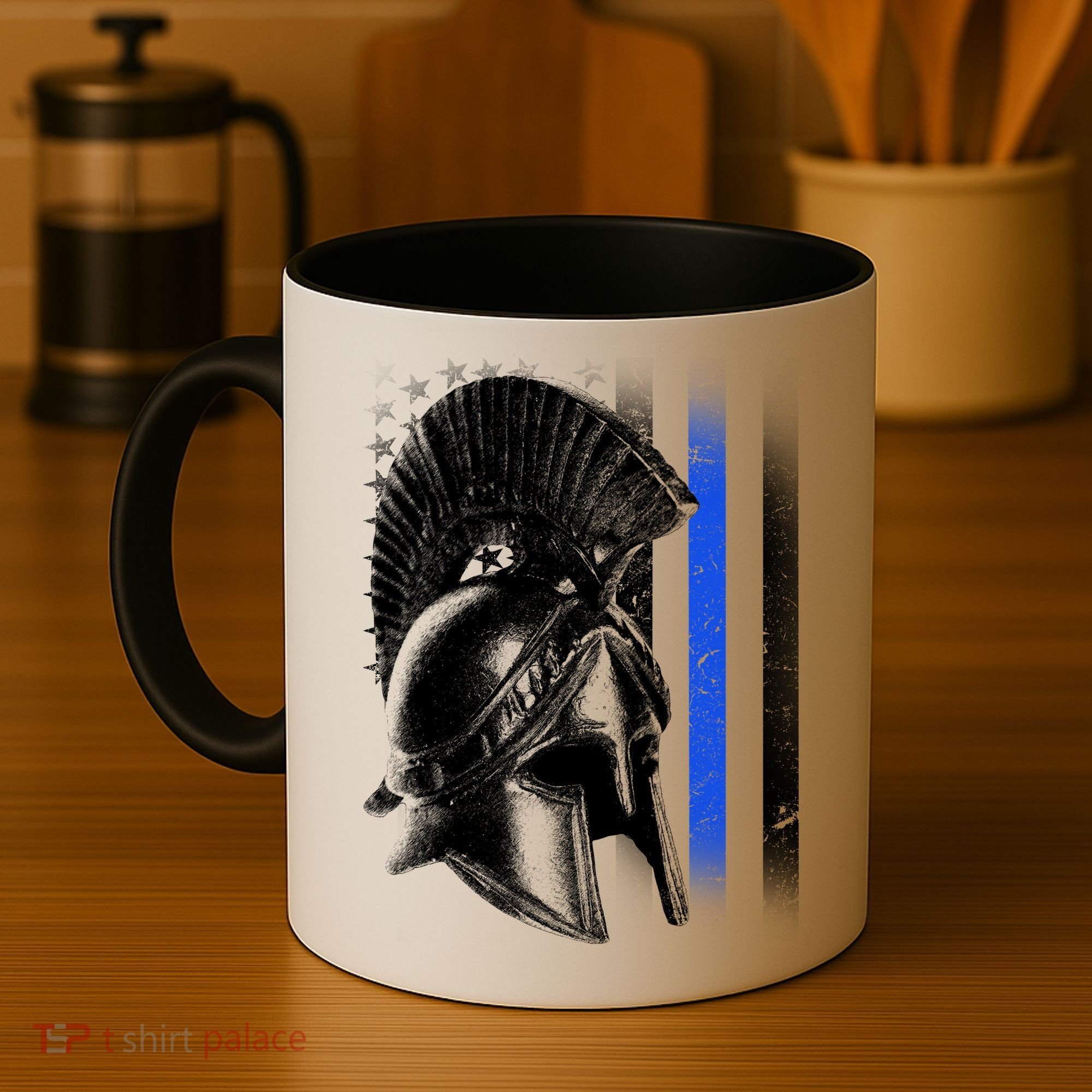 Spartan Police Blue Thin Line Flag Coffee Mug