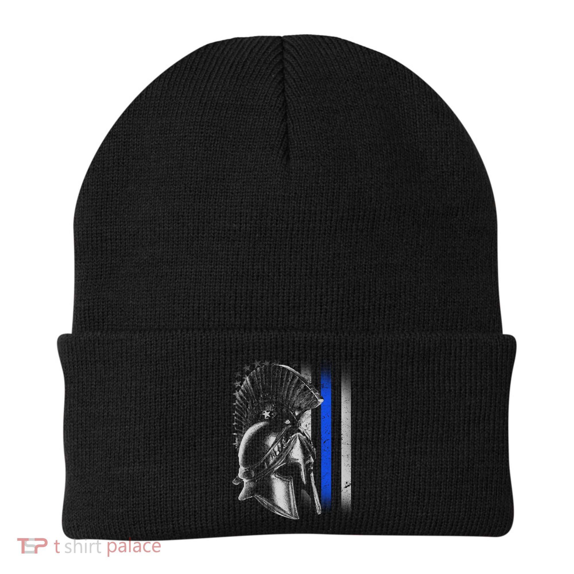 Spartan Police Blue Thin Line Flag Beanie