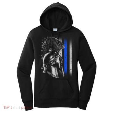 Spartan Police Blue Thin Line Flag Women's Hoodie
