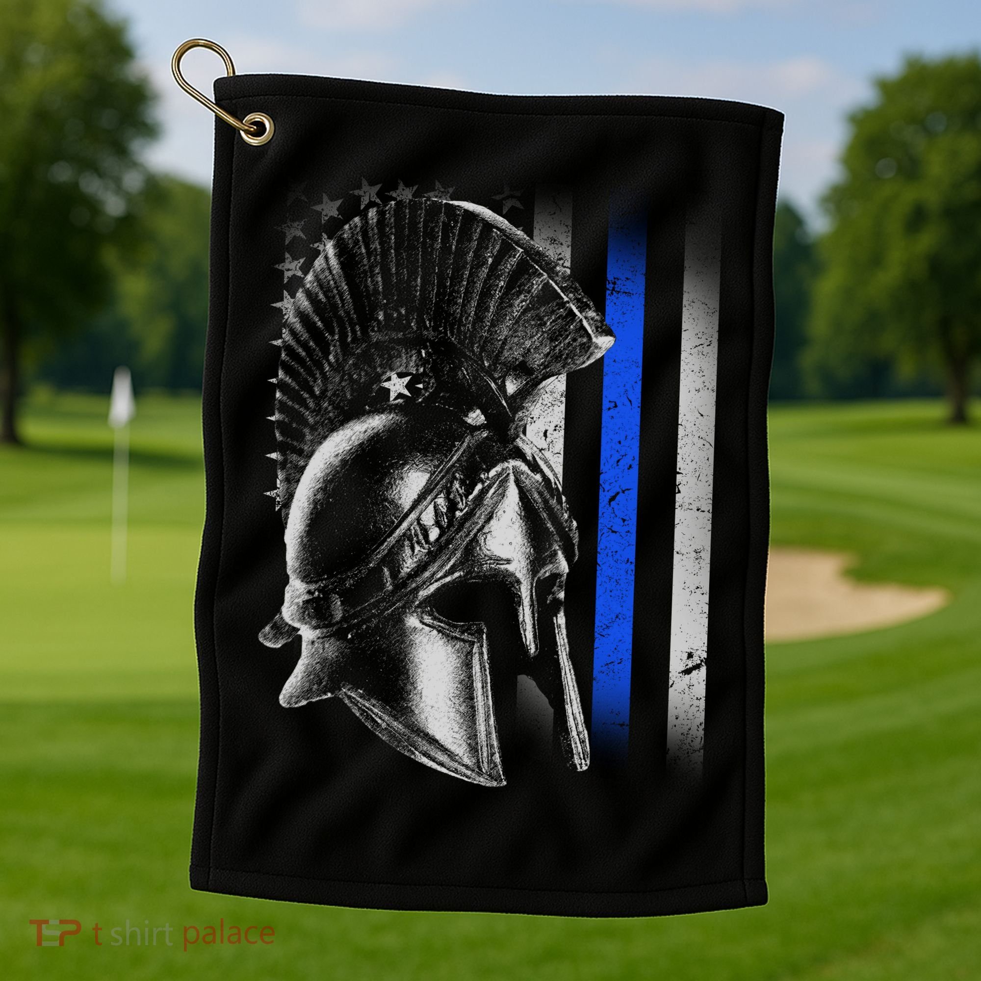 Spartan Police Blue Thin Line Flag Golf Towel