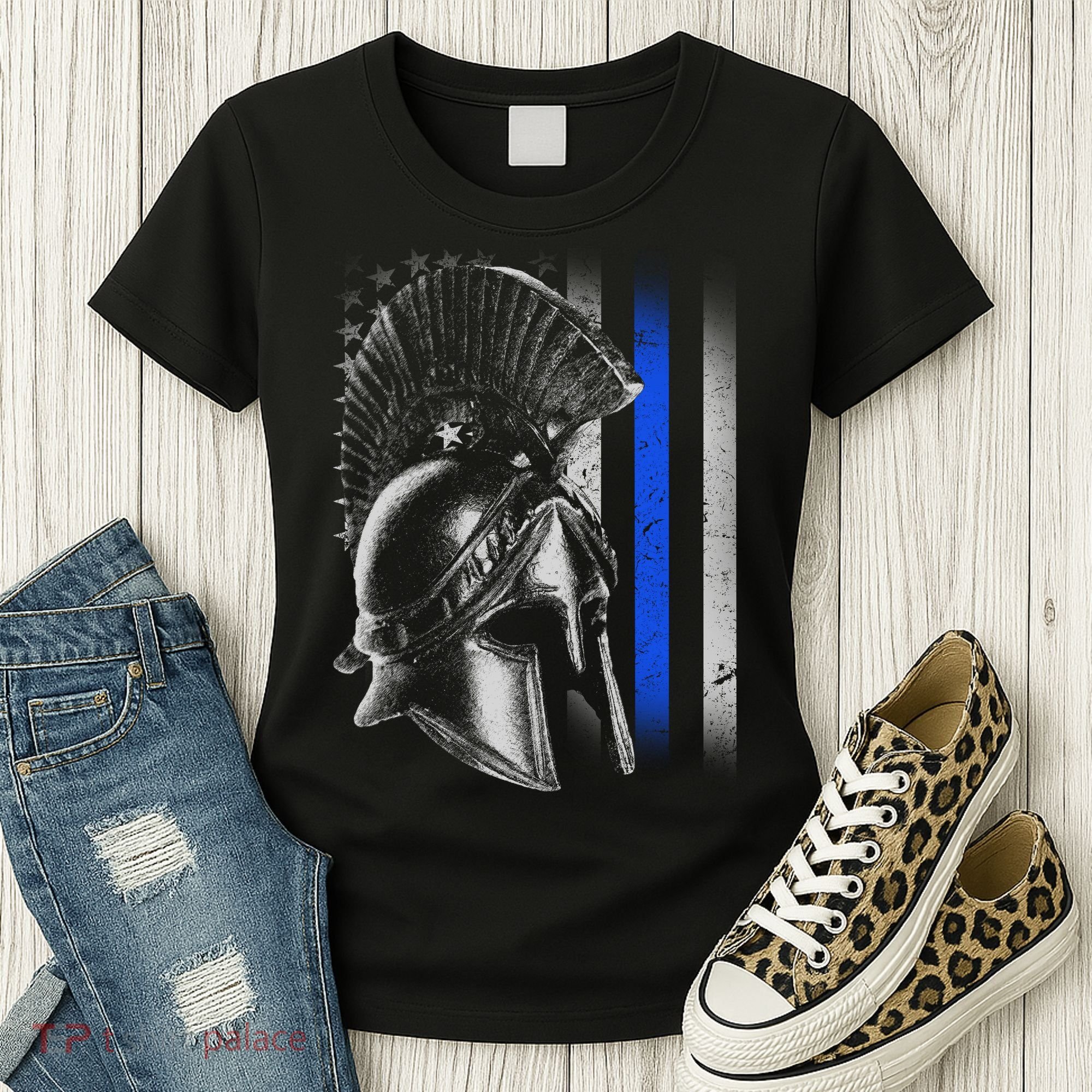 Spartan Police Blue Thin Line Flag Women's T-Shirt
