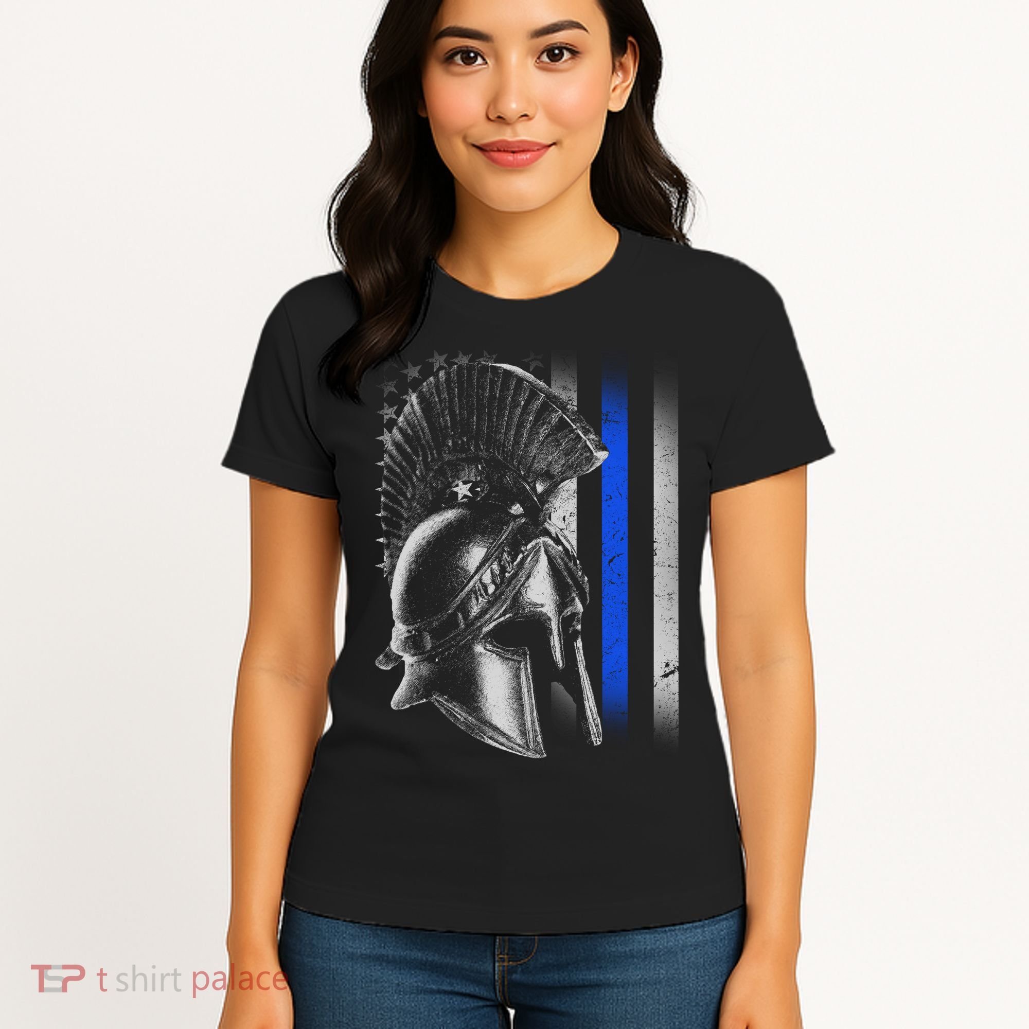 Spartan Police Blue Thin Line Flag Women's T-Shirt