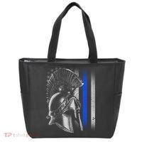 Spartan Police Blue Thin Line Flag Tote Bag thumb 0