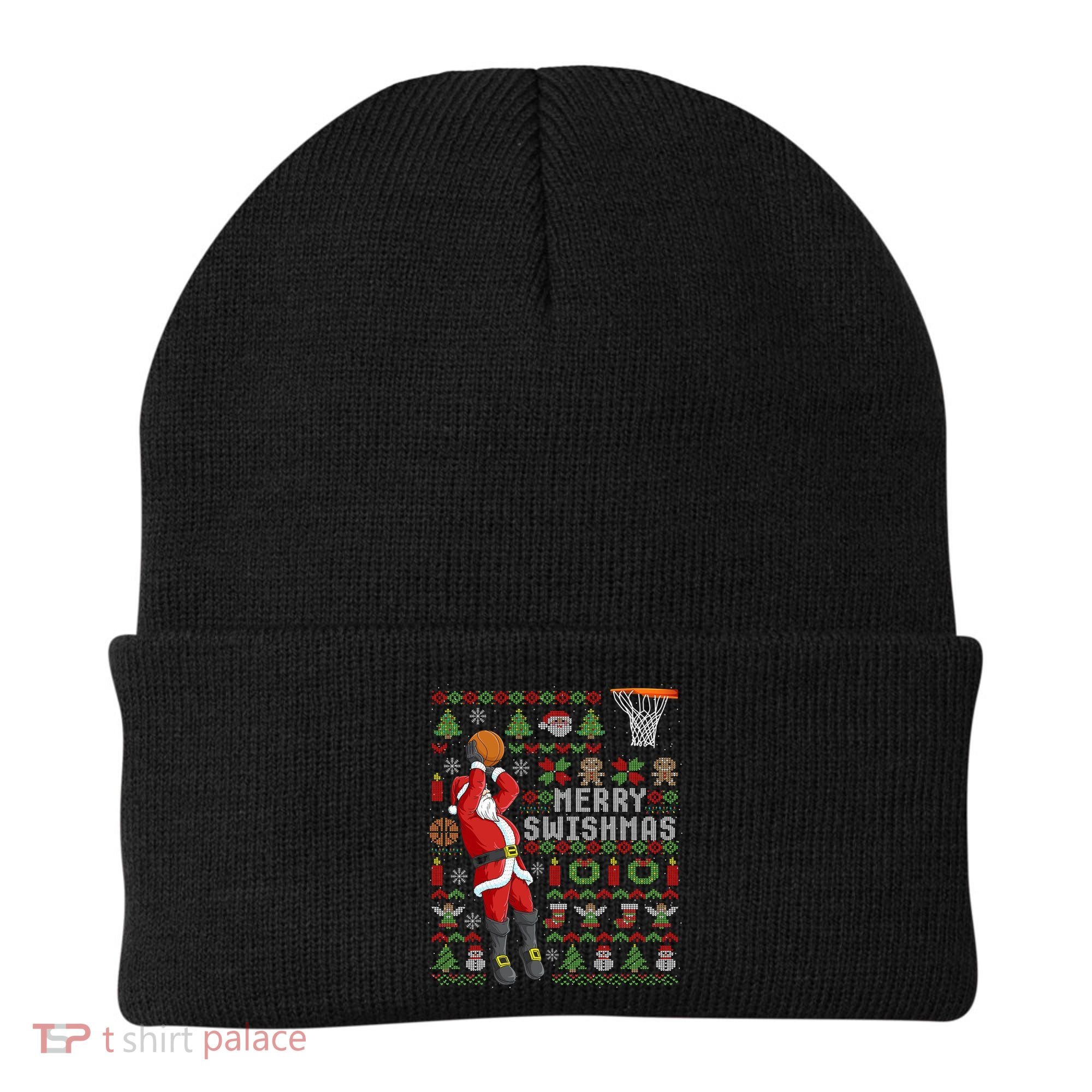 Santa Playing Basketball Ugly Christmas Sweater Holiday Tee Gift Beanie