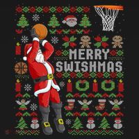 Santa Playing Basketball Ugly Christmas Sweater Holiday Tee Gift Women's Hoodie thumb 2