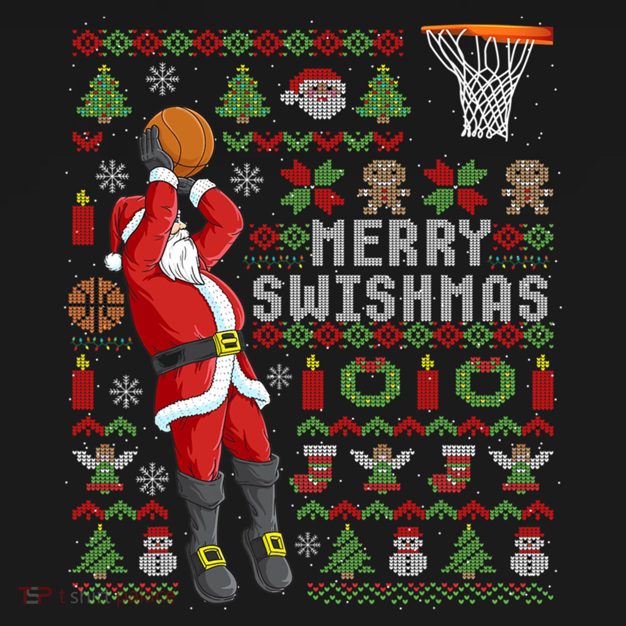 Santa Playing Basketball Ugly Christmas Sweater Holiday Tee Gift Women's Hoodie