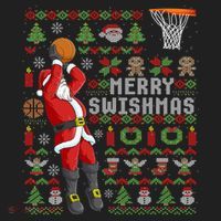 Santa Playing Basketball Ugly Christmas Sweater Holiday Tee Gift Hat thumb 2