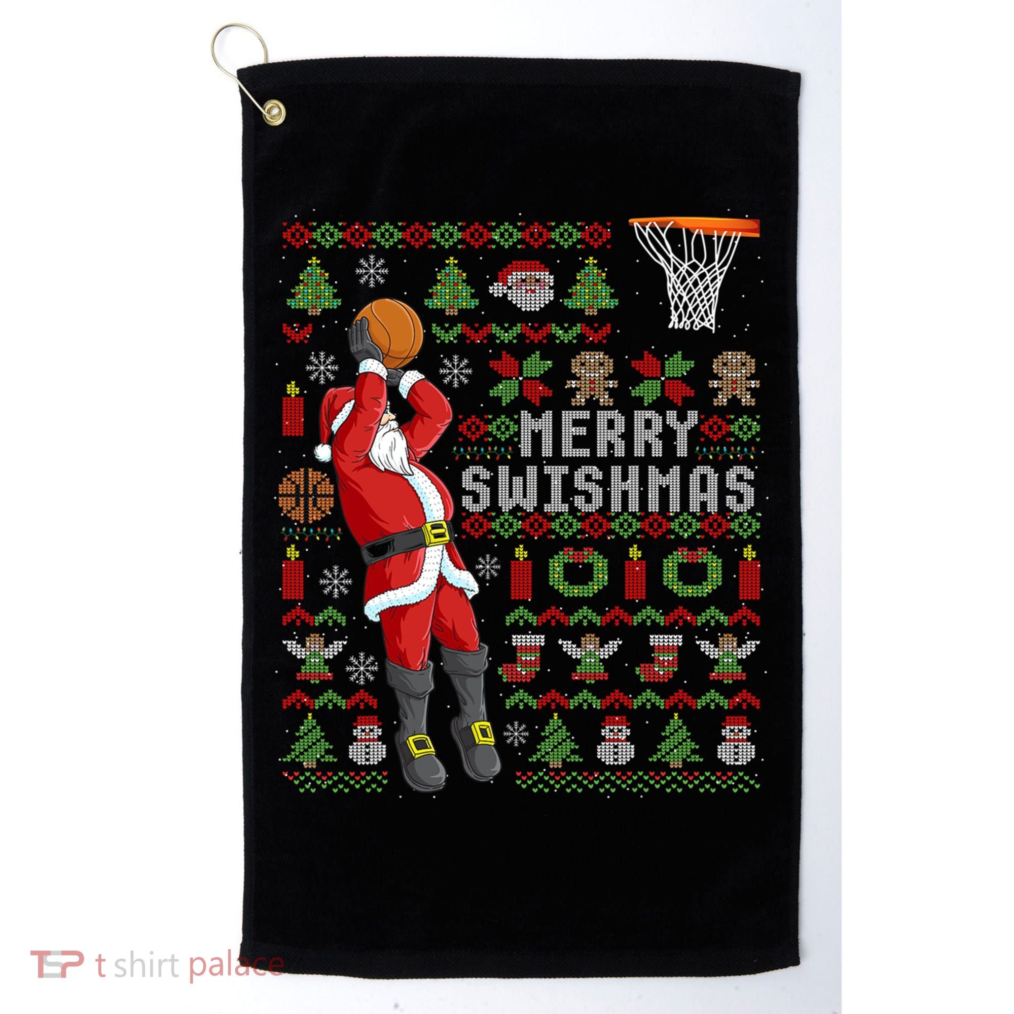 Santa Playing Basketball Ugly Christmas Sweater Holiday Tee Gift Golf Towel
