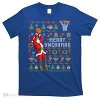 Santa Playing Basketball Ugly Christmas Sweater Holiday Tee Gift T-Shirt thumb 0