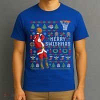 Santa Playing Basketball Ugly Christmas Sweater Holiday Tee Gift T-Shirt thumb 3