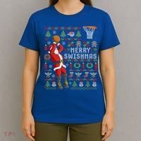 Santa Playing Basketball Ugly Christmas Sweater Holiday Tee Gift T-Shirt thumb 4