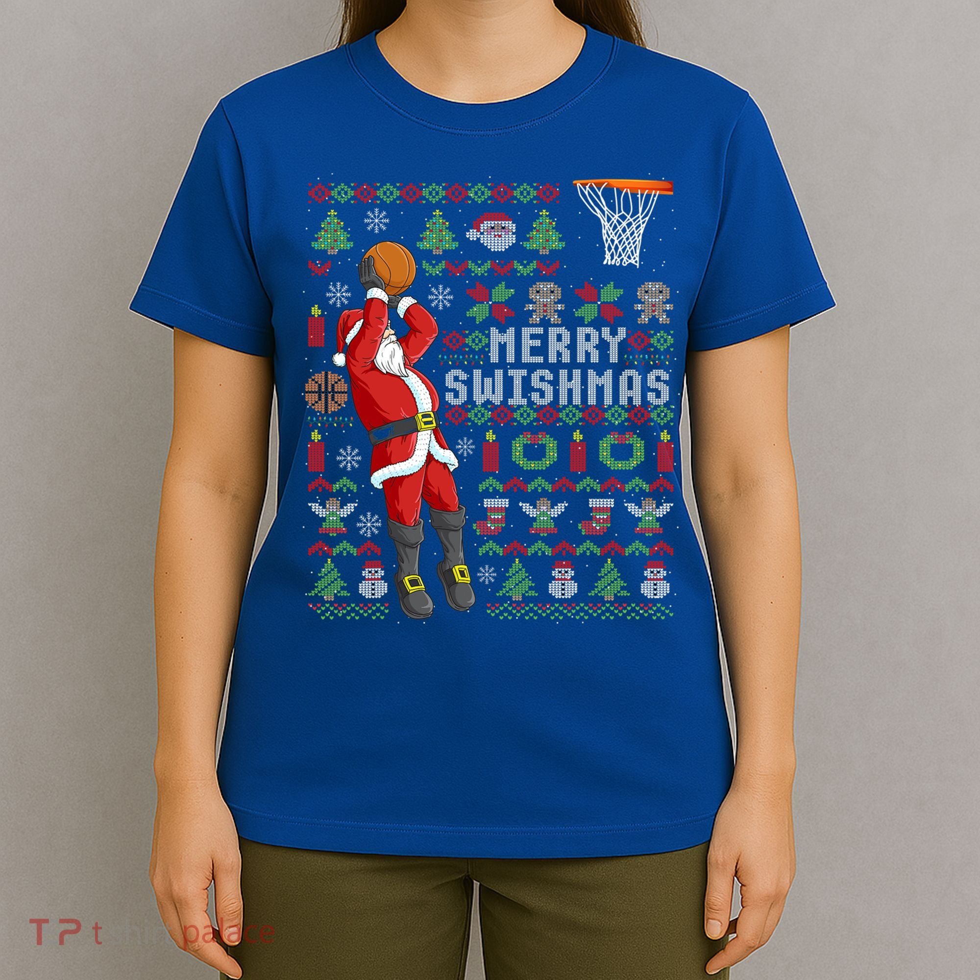 Santa Playing Basketball Ugly Christmas Sweater Holiday Tee Gift T-Shirt