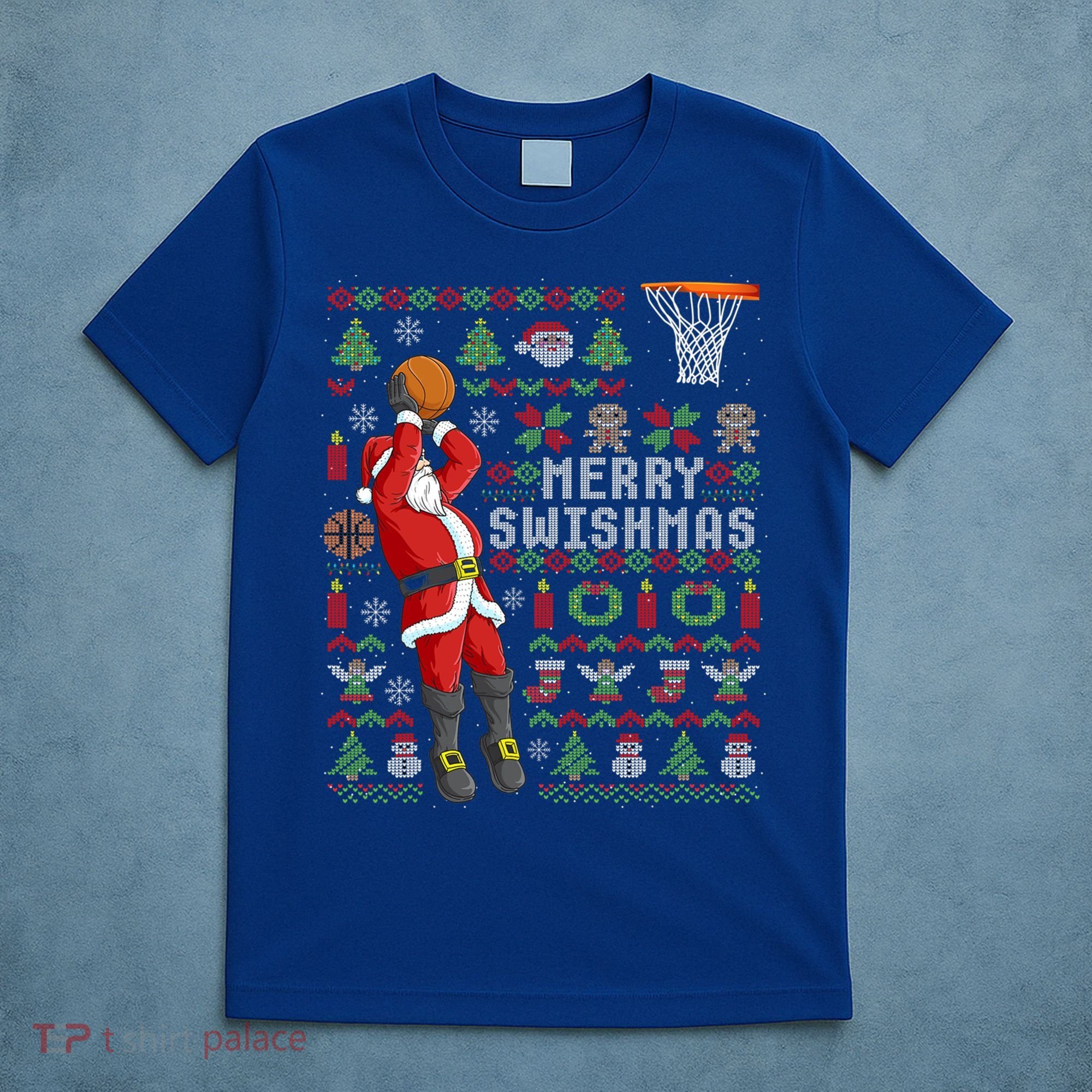 Santa Playing Basketball Ugly Christmas Sweater Holiday Tee Gift T-Shirt