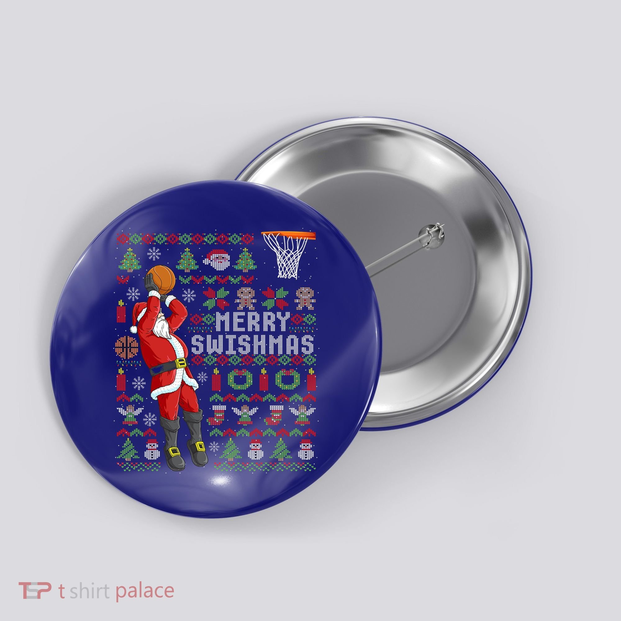 Santa Playing Basketball Ugly Christmas Sweater Holiday Tee Gift Button