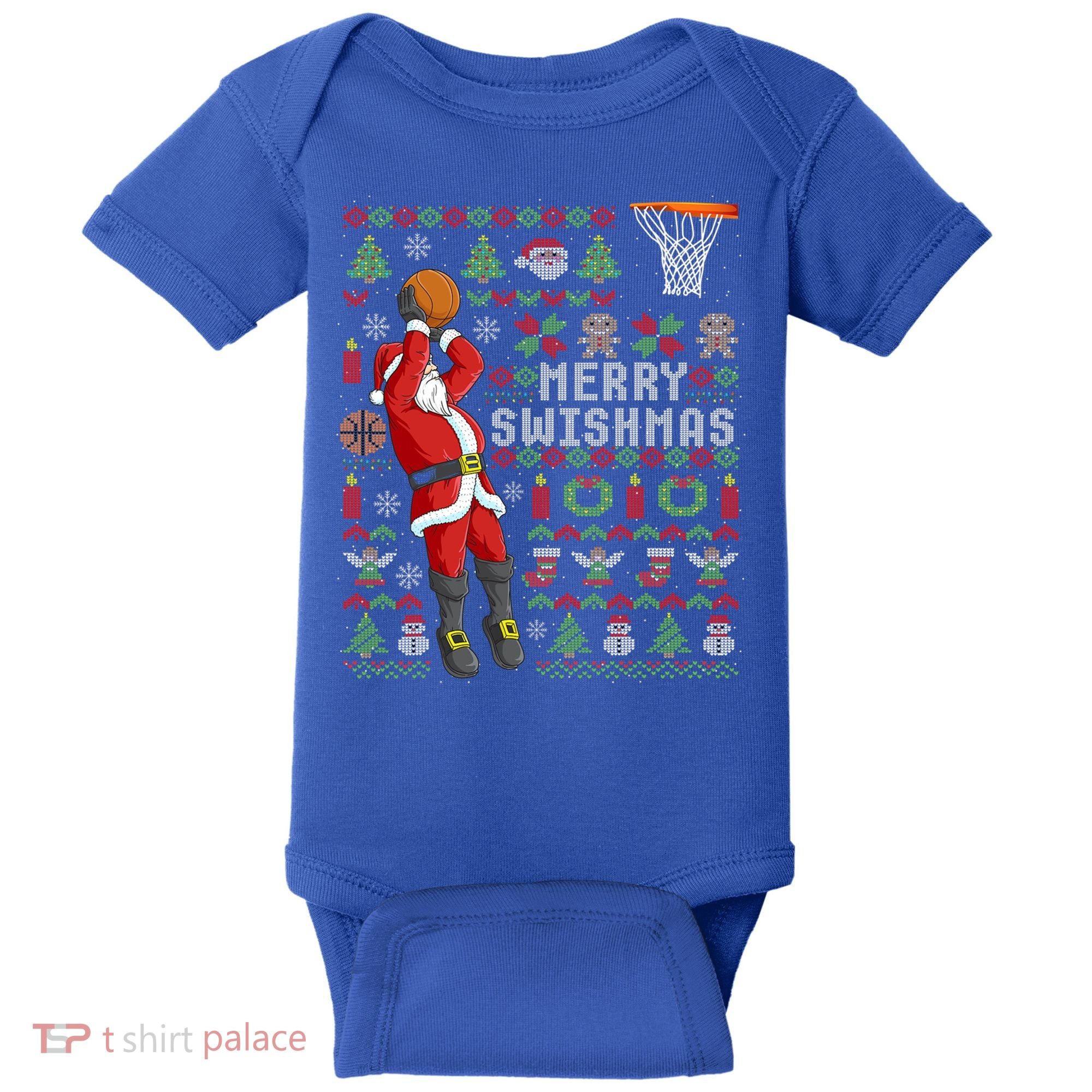 Santa Playing Basketball Ugly Christmas Sweater Holiday Tee Gift Baby Bodysuit