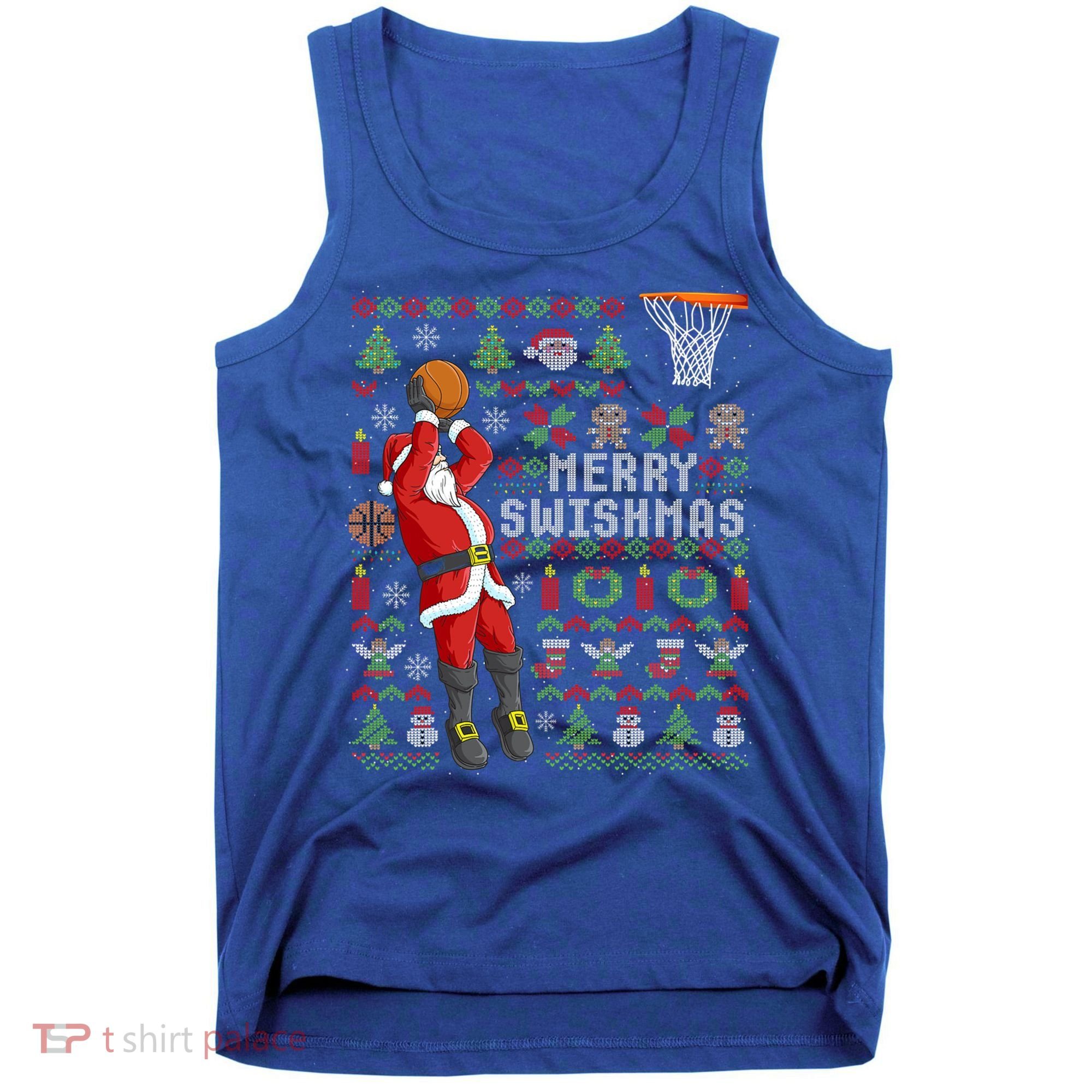 Santa Playing Basketball Ugly Christmas Sweater Holiday Tee Gift Tank Top