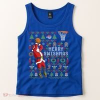 Santa Playing Basketball Ugly Christmas Sweater Holiday Tee Gift Tank Top thumb 2