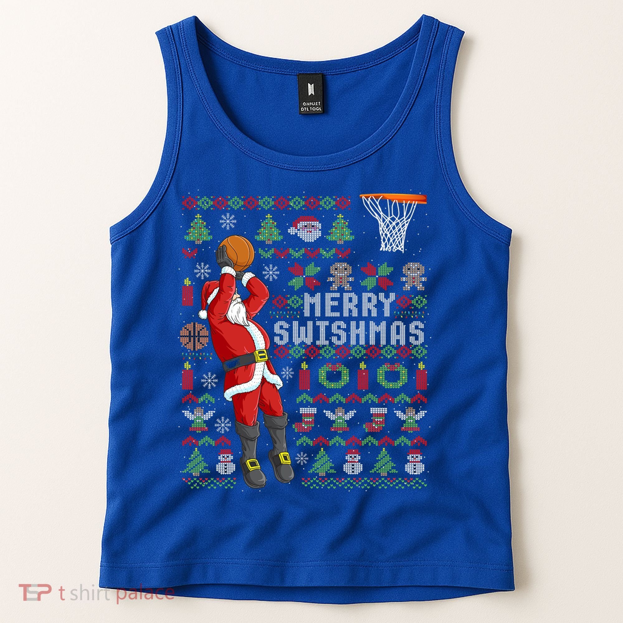 Santa Playing Basketball Ugly Christmas Sweater Holiday Tee Gift Tank Top