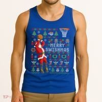 Santa Playing Basketball Ugly Christmas Sweater Holiday Tee Gift Tank Top thumb 3