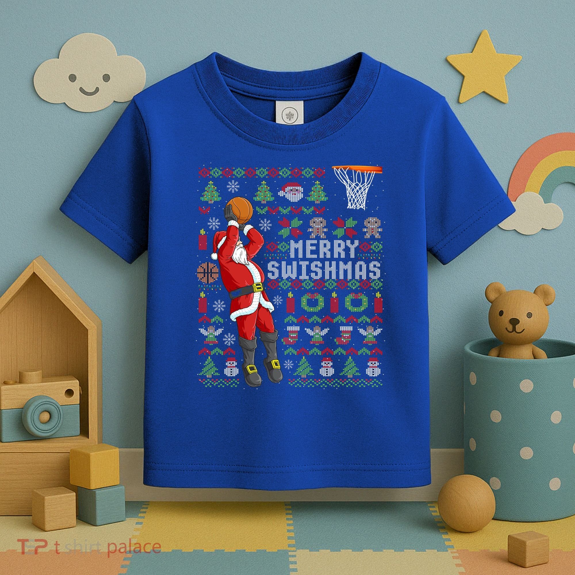 Santa Playing Basketball Ugly Christmas Sweater Holiday Tee Gift Toddler T-Shirt