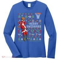 Santa Playing Basketball Ugly Christmas Sweater Holiday Tee Gift Women's Long Sleeve Shirt thumb 0