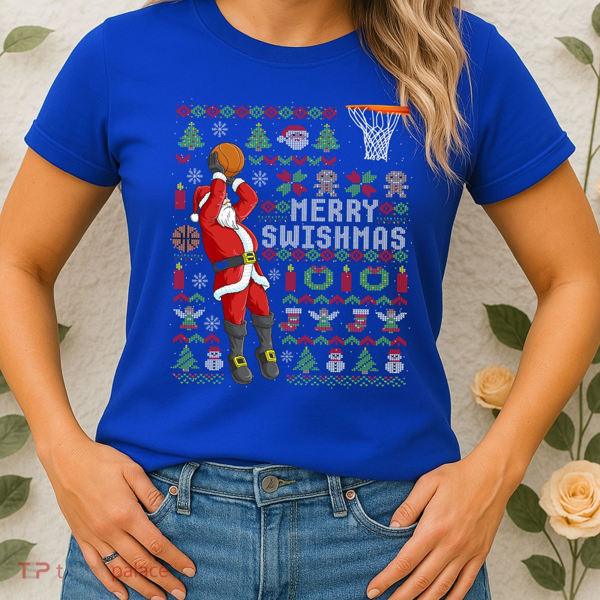 Santa Playing Basketball Ugly Christmas Sweater Holiday Tee Gift Women's T-Shirt