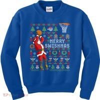 Santa Playing Basketball Ugly Christmas Sweater Holiday Tee Gift Kids Sweatshirt thumb 0