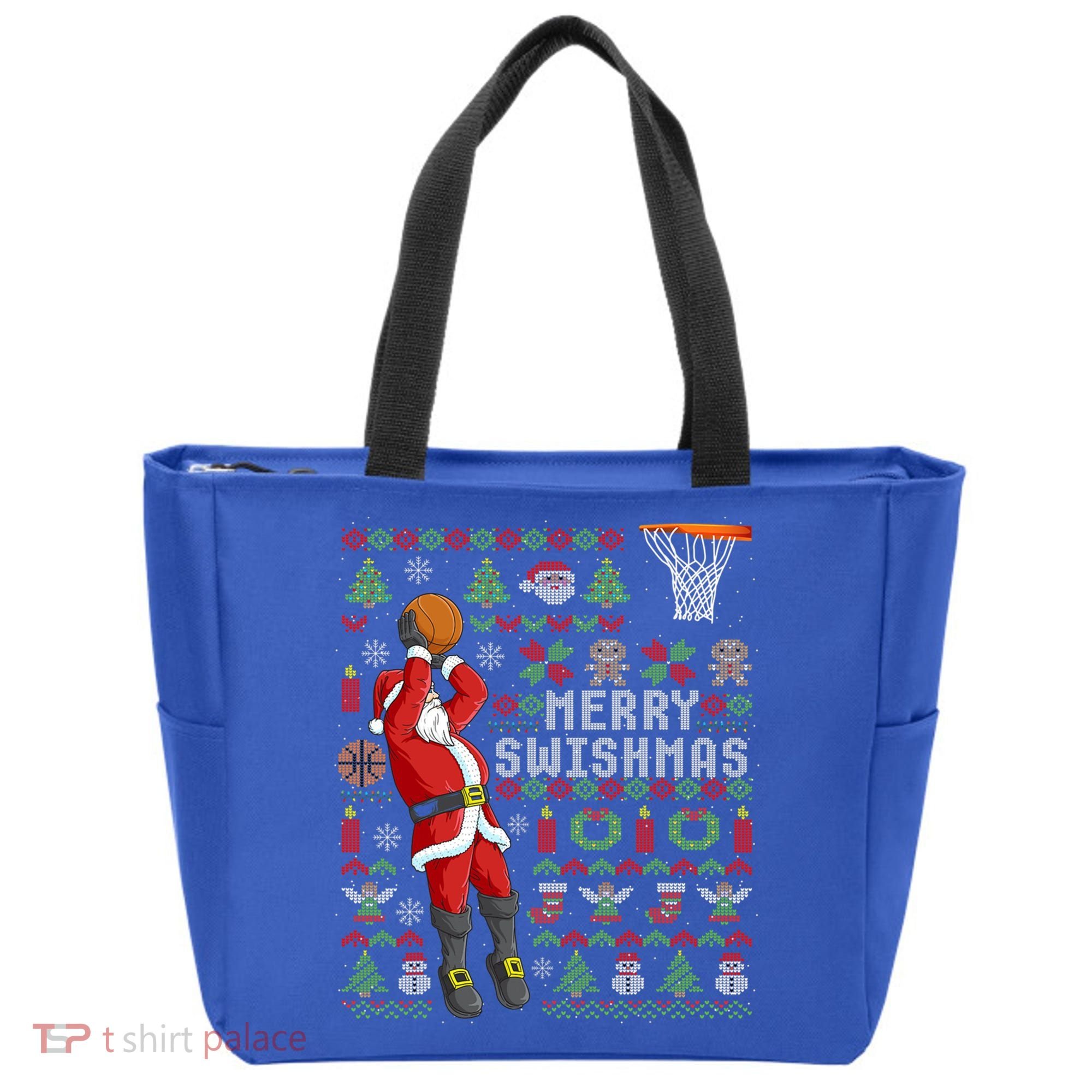 Santa Playing Basketball Ugly Christmas Sweater Holiday Tee Gift Tote Bag