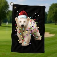 Santa Polar Bear Christmas Bear Lover Funny Gift Golf Towel thumb 1