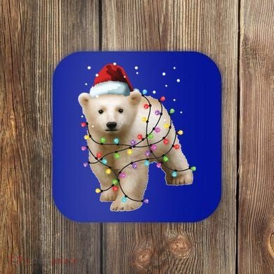Santa Polar Bear Christmas Bear Lover Funny Gift Coaster